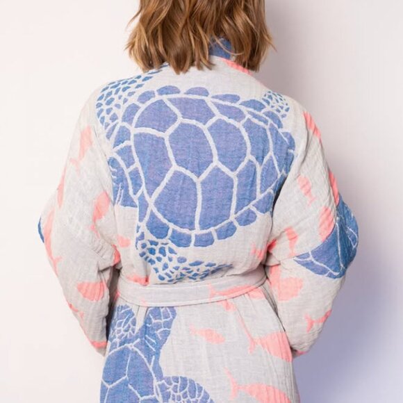 Unisex - Sea Turtle Motif Cotton Robe - Picture 7 of 9